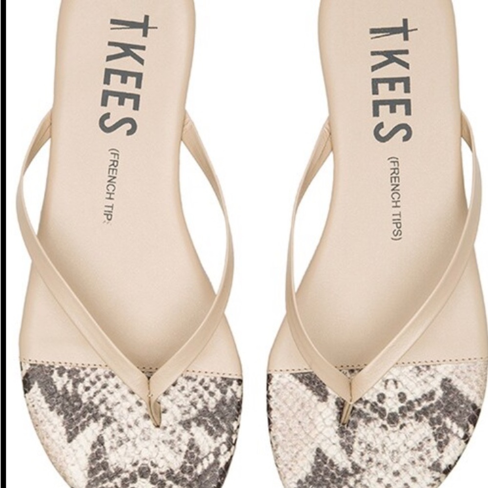TKEES Snake-Embossed Leather Thong Sandals